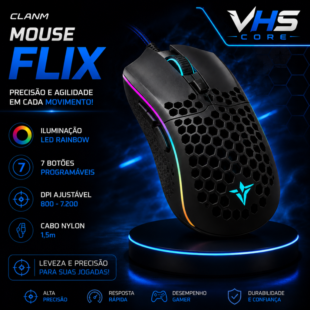 Mouse Gamer FLIX RGB USB 7200 DPI - Preto